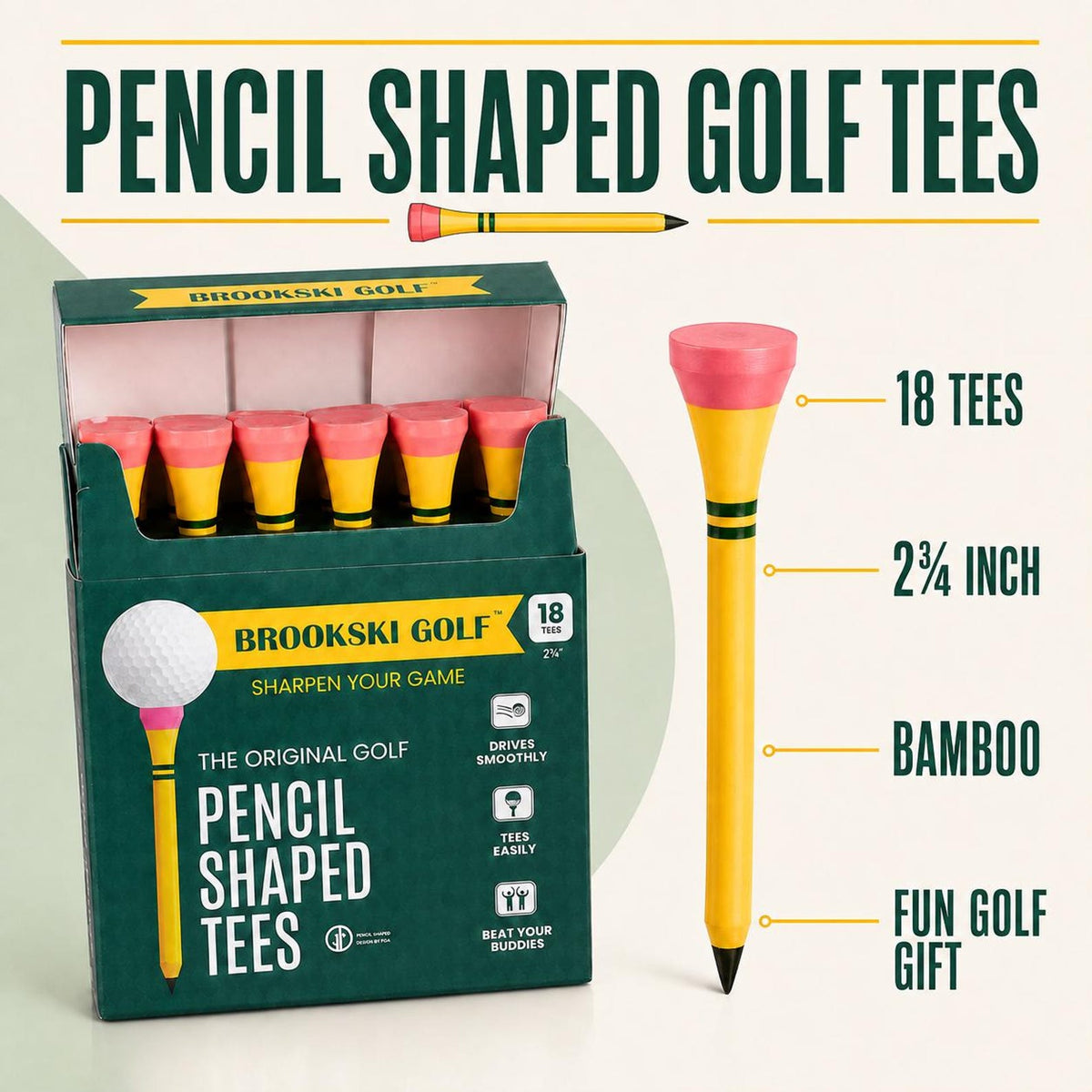 Brookski Golf 18 pack Pencil Shaped Golf Tees 2 ¾"